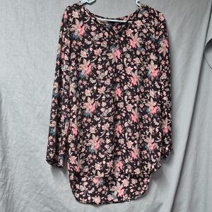 Express Black and Pink Floral Blouse